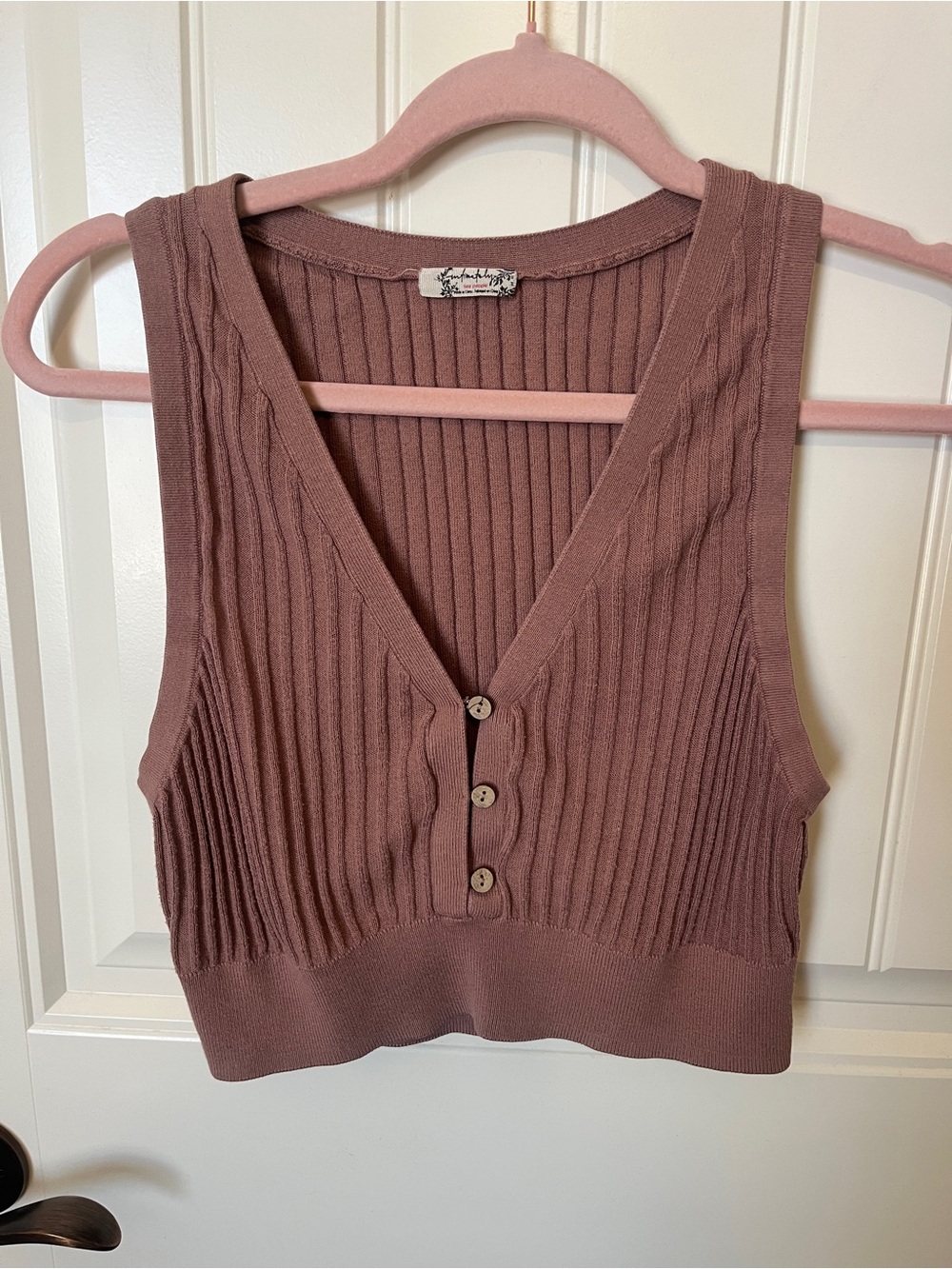 Free People brown ribbed knit crop top